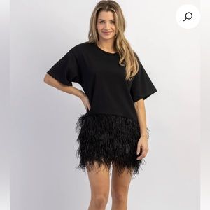 NWT L’ABEYE midnight toast feather mini dress sz sm